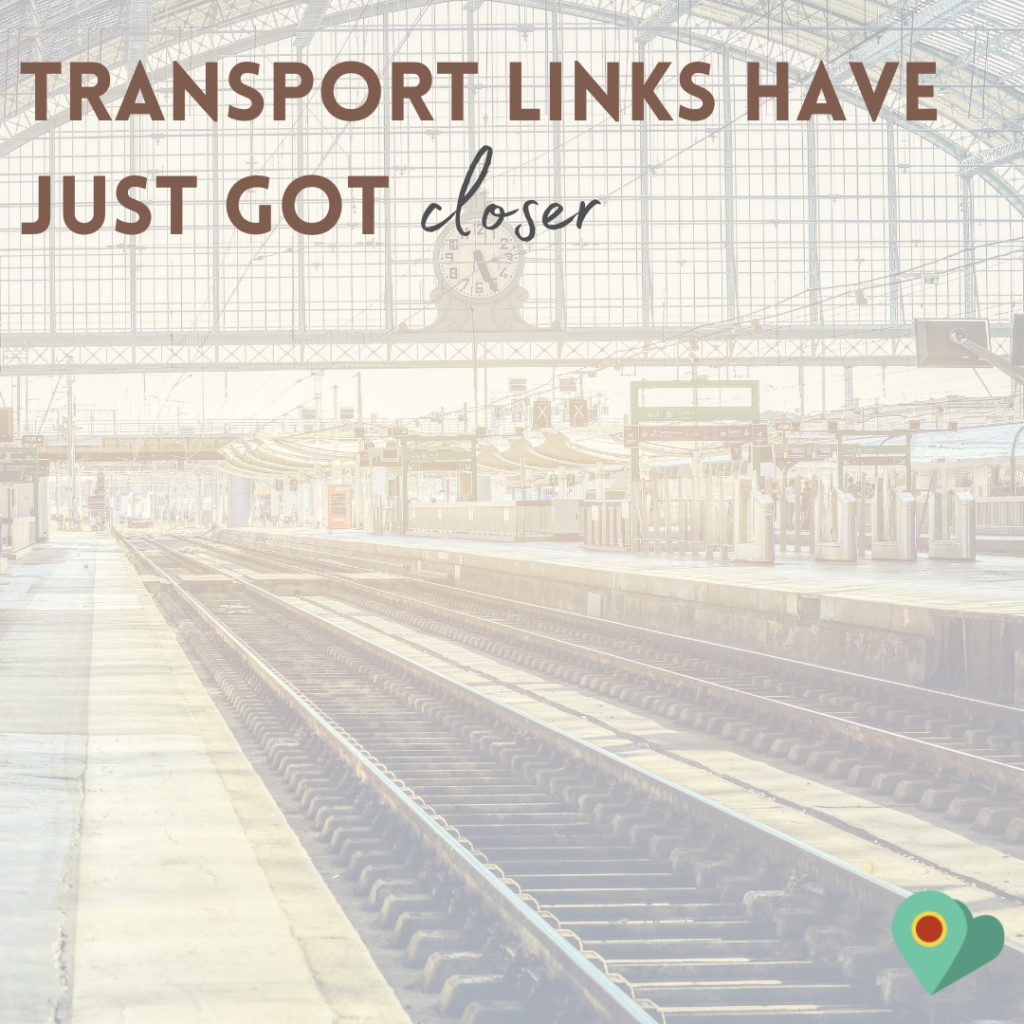 an image of a train station that has the words transport links have just got closer written over it.