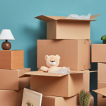 cardboard brown boxes with items overspilling out of them.